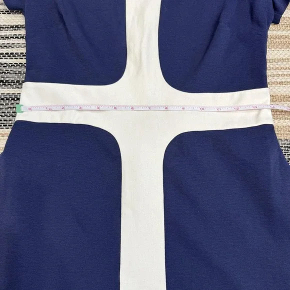 Boden Dress Women's 8 Navy Cream Colorblock Scoop Neck Fit & Flare Knit Work - Picture 14 of 16